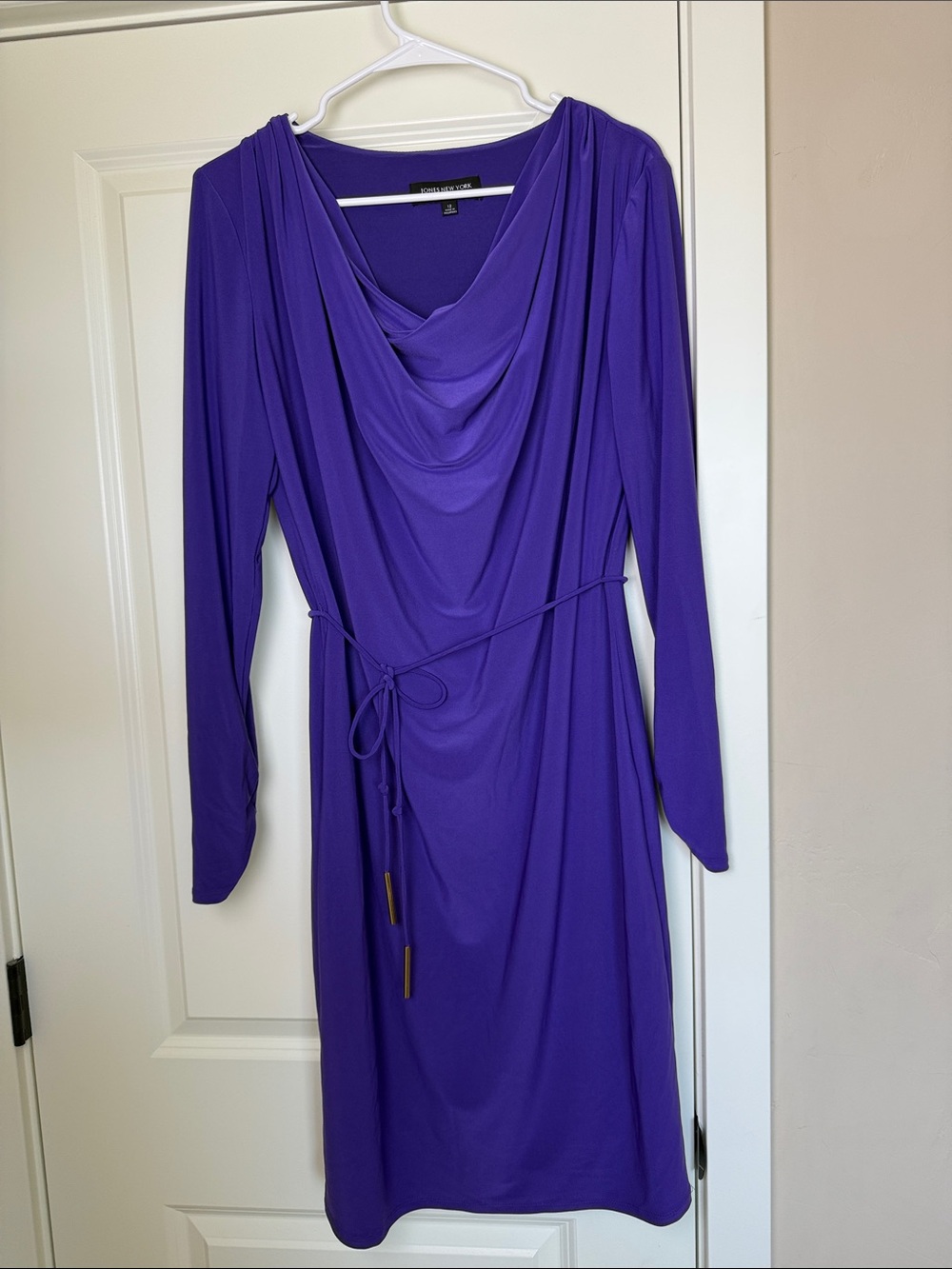 Jones New York | Purple Drape-Neck Long Sleeve Midi Dress | 12